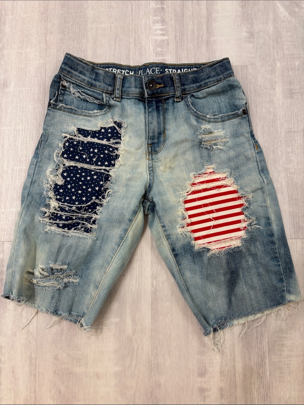 Place Denim Shorts with Stars-and-Stripes Patchwork Stretch Straight Size 8